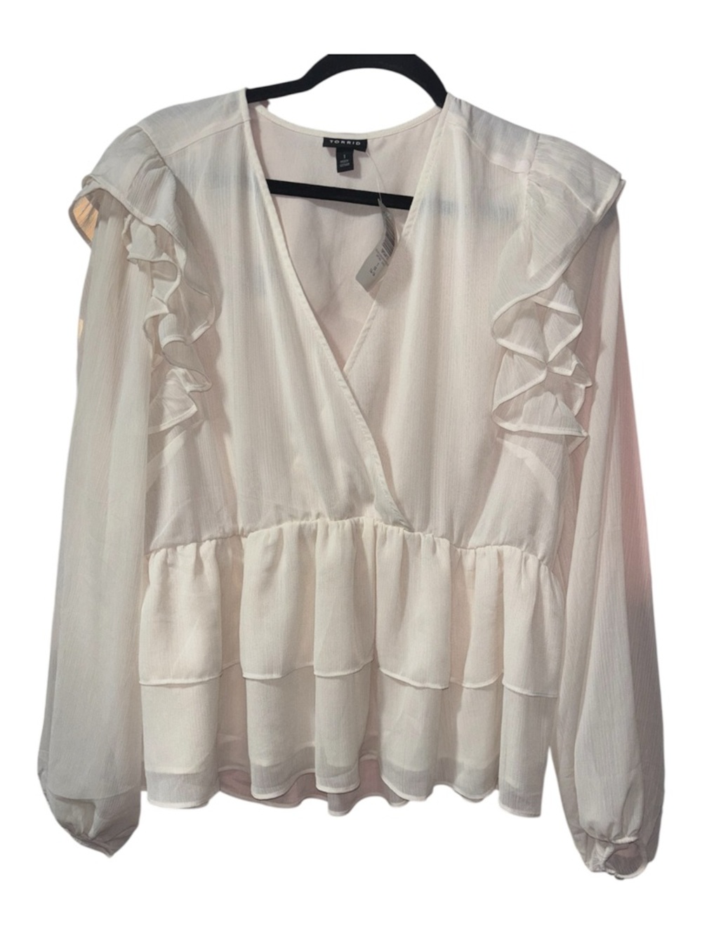 TORRID Blush Long sleeved Chiffon Ruffled Top - Picture 2 of 4